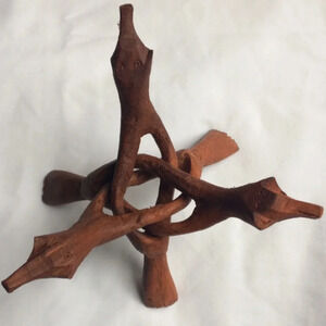 Vtg Hand Carved From One Piece Of WOOD Folding Tripod STAND Snake Head